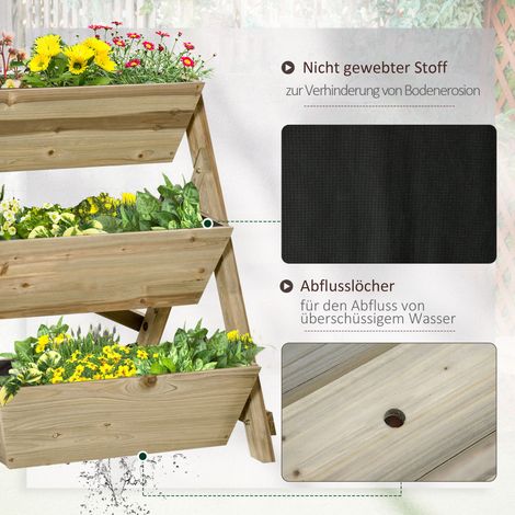 Jardinière en bois étagère fleurs 3 niveaux échelle plantes support potager décoratif 71x61x77 cm naturel (1/5)