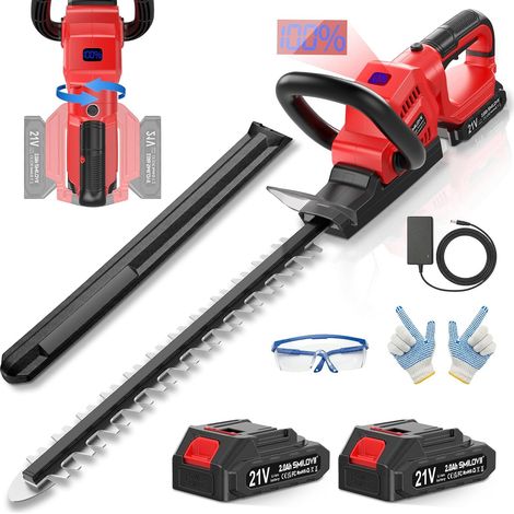 Taille-Haie sans Fil 21V, Moteur 850W, Lame 50cm, Poignée Pivotante 180°, Taille-Haie Électrique avec 2 Batteries Lithium 2.0Ah pour Entretien du Jardin (1/5)