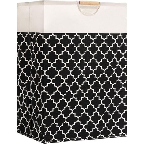 Panier à linge pliable de 72 L avec poignées en bois (lot de 1), idéal pour ranger vêtements, couvertures et jouets. Parfait pour organiser la chambre, la salle de bain et le salon - A