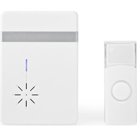 Timbre inalámbrico  Funciona con pilas  3 V CC  1x CR2032  Volumen: 80 dB  Alcance de la señal: 300 m  IP44  36 melodías  1 receptor  Blanco