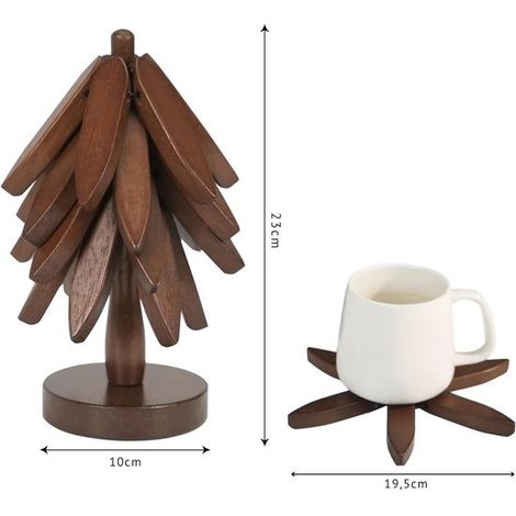 Juego de posavasos de madera, Protectores para ollas calientes, Protector de mesa de cocina, Plegables con forma de árbol, 2286 x 1981 cm, Nogal (1/5)
