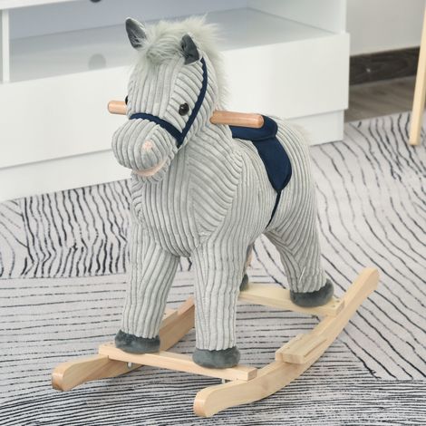 Bleu Grises 73x35x64 cm - Cheval à bascule pour enfants pour enfants +3 ans Cheval à bascule en peluche avec sons de hennissement et de