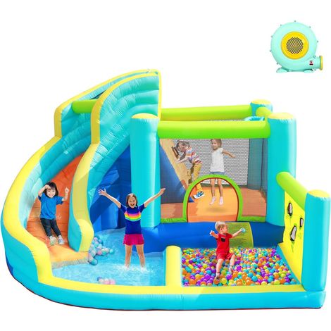 Inflatable Castle Water Park for Children with Slide Trampoline Paddling Pool Climbing Wall and Basketball Basket Large Inflatable Castle for Outdoor Garden Holds Up to 4 Children (1/5)