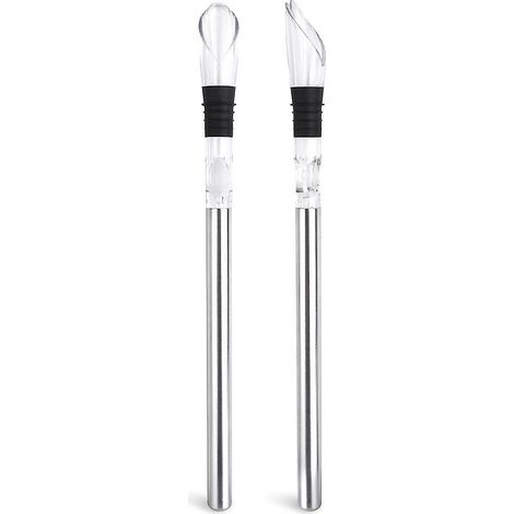 2pcs-rafraichisseur De Bouteille De Vin Bton : Tige Refroidissante Acier + Arateur Dcanteur + Anti-goutte Ensembles Bar - Vin Blanc Ros Temprat (1/4)