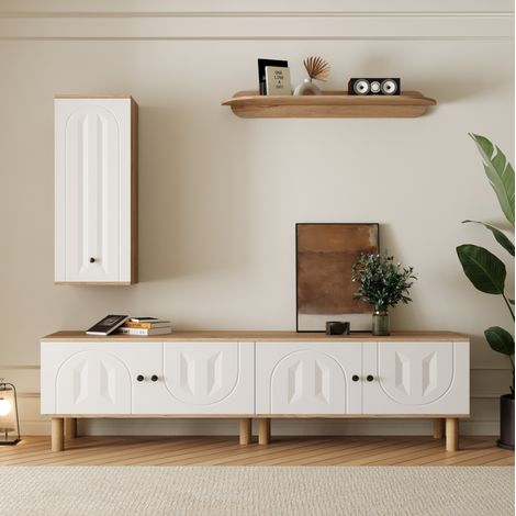 Set mobile TV con armadio e libreria a parete, bianco e legno (1/5)