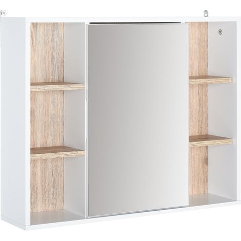 Badezimmerschrank mit Spiegel, Wandablage, offenen Türen und Regalböden, 60 x 14,5 x 49,4 cm, weiß