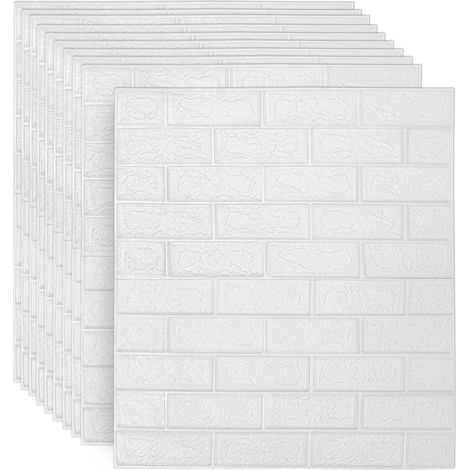 Jiubiaz 10 paneles decorativos 3D autoadhesivos, de espuma de PE, blancos, 77 x 70 cm