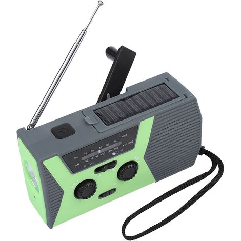 Radio météo solaire extérieure à manivelle, lampe torche LED, radio AM/FM NOAA verte (1/5)
