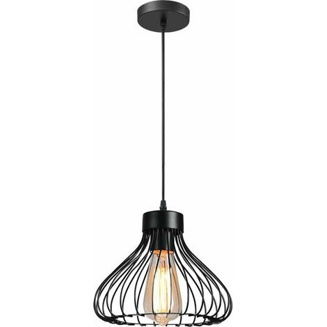 Suspension Luminaire Industrielle Lustre Plafonnier Abat-jour en Métal en Forme de Cage Vintage Lampe pour Cuisine Salle à Manger Salon Chambre Bar Couloir Restaurant, 23cm, Noir avec douilles E27 ( A (1/5)