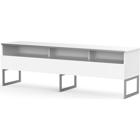 Meuble TV 3 niches 1 porte mélaminé blanc et pieds métal Brescia 160cm