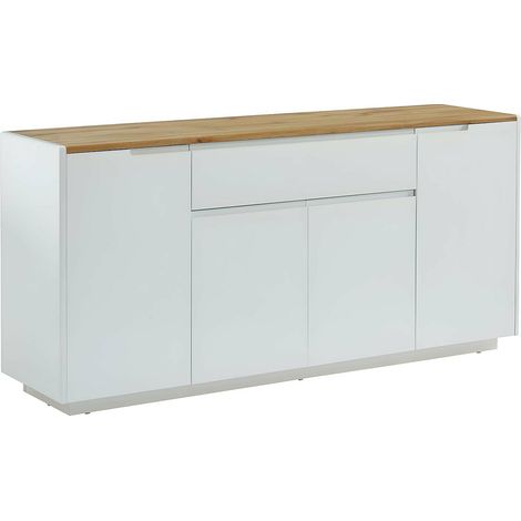 Credenza 4 ante e 1 cassetto MDF laccato Bianco, Bianco e Rovere - AMANI (1/4)