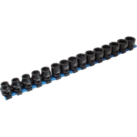 Serie complete 15 douilles a choc impact extra courtes 6 pans 1/2 de 10 à 24 mm (1/5)