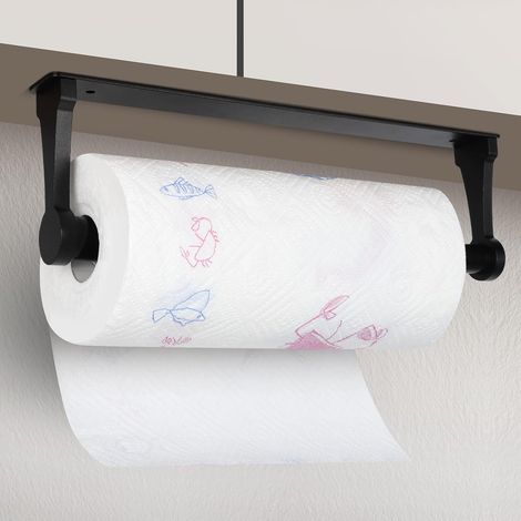 Porte Papier Toilette en Alliage d'Aluminium, Support Papier Toilette Auto-adhésif sans Perçage, pour Salle de Bain, Cuisine, Toilettes, à Coller ou à Percer, Noir (1/5)