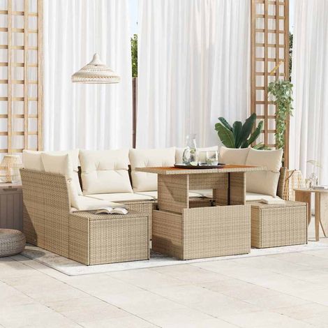 Conjunto de sofás de jardín 7 uds. Beige ratán sintético vidaXL (1/5)