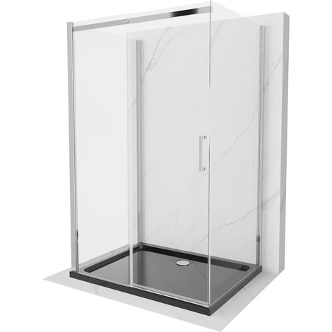 Mexen Omega-3S cabina doccia a 3 lati, scorrevole 120x80 cm, trasparente, cromo + piatto doccia Flat - 825-120-080-01-00-3s-4070 (1/5)