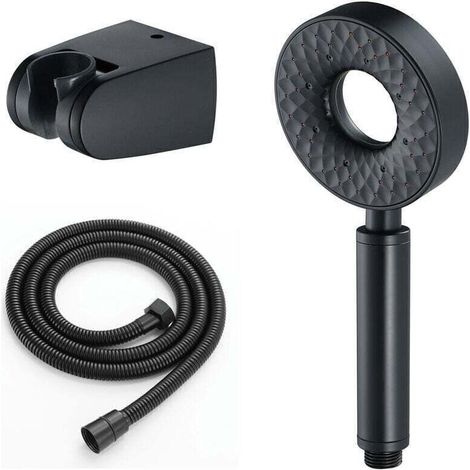Hochdruckdusche, runder ABS-Handbrausegurt, 1,5 m langer Edelstahl-Brauseschlauch, 3-Funktions-Handbrause mit Halterung, schwarz (1/4)