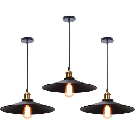 3X Pendant Light with Lamp Shade, Vintage Metal Hanging Ceiling Lamp, Retro Minimalist Chandelier for Kitchen Island Restaurant (Black/Ø36cm) (1/5)