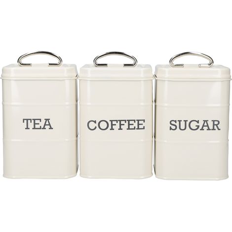 KitchenCraft Living Nostalgia Botes para Café, Té y Azúcar de Acero en Caja de Regalo 3 Unidades Color Crema Antiguo