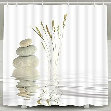 Rideau de douche Zen Stone Wild Grass Reflet in Water Rideaux de douche 12 crochets, Meditation Design Tissu imperméable Salle de bain Rideau de douche (1/4)