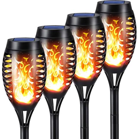 Lampes torches solaires avec flamme vacillante, lampes solaires à LED pour extérieur, mini décoration de paysage étanche pour jardin, terrasse, cour (lot de 4)