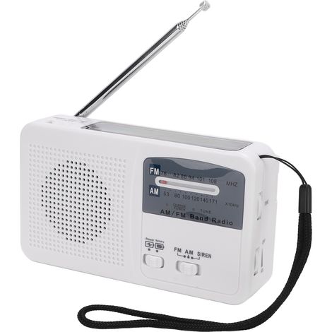 Handkurbel-Solarradio für Notfälle, Mehrband-AM/FM-Empfang mit LED-Beleuchtung, ideal für Camping und Outdoor-Aktivitäten (weiß). (1/4)
