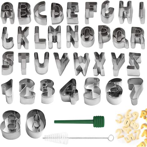 35 Pièces Emporte Piece Lettre Alphabet, Emporte Piece Acier Inoxydable Ustensiles à Pâtisserie Combinaison Alphabétique Moule Biscuit Réutilisable pour Biscuits Fondant Pâte Gâteau (1/5)