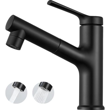 Grifo de lavabo extraíble, aleación de zinc duradera, negro, acero inoxidable, G3/8 (1/5)