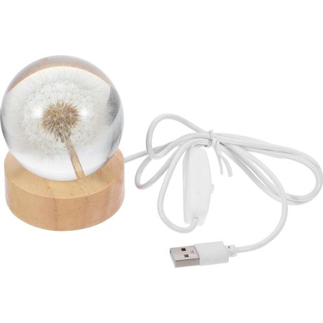 Veilleuse Boule Cristal Fleur avec Base Sculptée Dandelion (1/5)