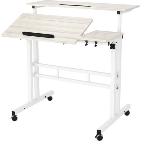 Soges – Table roulante pour ordinateur portable – Hauteur réglable 67-115 cm – 4 roulettes pivotantes – Panneau en bois de particules – Structure en métal
