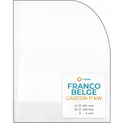 Vitre Franco Belge GASCON 11 KW - Verre 1 angle arrondi Côté droit pour poêle à bois - 220 x 278 mm (L1 x H1) - 4 mm (1/5)