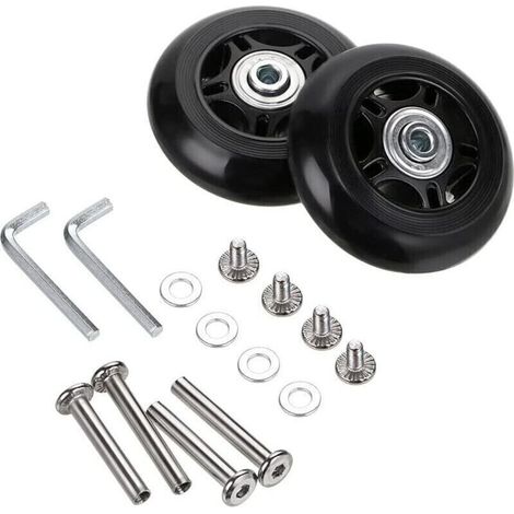 Set of 2 replacement suitcase wheels 70 x 24 mm, suitcase wheel repair kits, wrenches and axle screws for rolling bags, inline skates and skateboards (1/4)