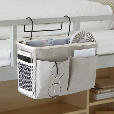 Ahlsen Bed Pocket 1 pieza Organizador de mesita de noche Bolsa organizadora colgante para cama Organizador impermeable de bolsillo para cama para dormitorio, cama, sofá, revistas, gafas, libros, teléf (1/5)