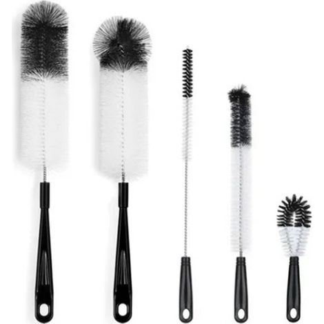Set 5 Spazzole Pulizia Bottiglie – Acciaio Inox e Nylon, Lunghezze 11-41 cm con Gancio – Design Elegante per Thermos, Cannucce e Tappi (1/5)