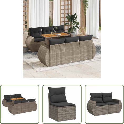 vidaXL Canapé extérieur - Salon de jardin avec coussins 7 pcs gris résine tressée (1/5)