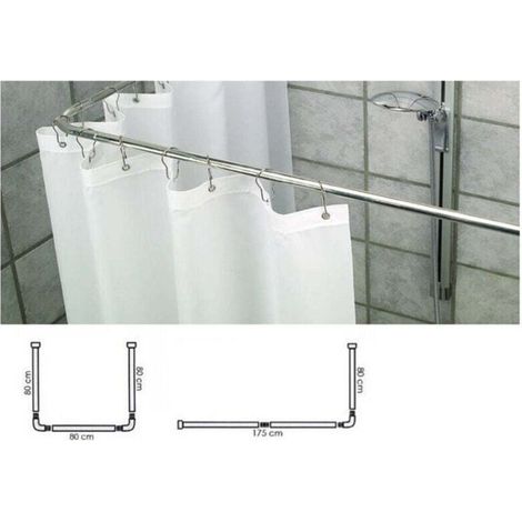 Supporto Tenda Doccia In Acciaio Grigio Bagno 90x90x90 Bastone Asta Telaio Curvo -