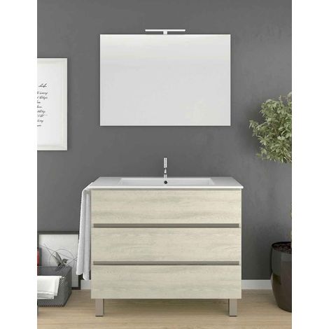 Meuble de salle de bain BALDER avec plan vasque et miroir. Avec porte-serviettes en cadeau différentes couleurs et tailles Crème 80CM (1/4)