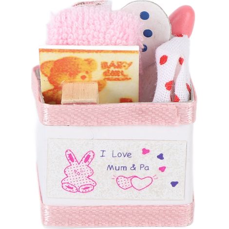 Coffret Jouets Bébé Rose pour Maison de Poupée - Panier Miniature Mignon avec Jouets, Accessoire Décoratif Échelle 1/12 (1/5)