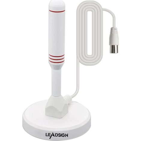 Antenne TV Portable intérieur/extérieur avec Base magnétique, réception à 360°, antenne TV numérique Freeview, 4K 1080p VHF UHF(Blanc) (1/5)