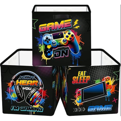 Boîtes de Rangement Panier Néon Paniers de Rangement Cube Contrôleur de Jeu Casque LED Enfant Pliables Coffre à Jouets pour Étagères Livres Graffiti 30x30x30cm (1/5)