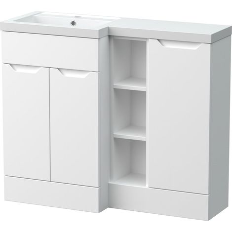 Teddesley Floor Standing 3 Door Vanity Basin WC Unit with Polymarble Basin, 1000mm, Left Hand, Matt White
