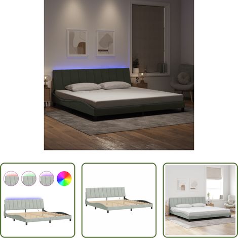 LED-Leuchten - Bettgestell mit LED ohne Matratze "Hanko" Hellgrau 200x200 cm Samt (1/5)