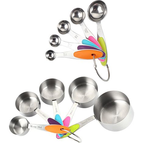 Set mit 10 Messbechern und -löffeln für trockene und flüssige Zutaten, hitzebeständige Küchen- und Backutensilien aus Edelstahl, Küchenzubehör (1/5)