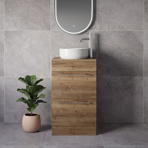 Napoli 390 Tobacco Oak 500mm 2 Drawer Vanity Unit for Countertop Basins - 500mm - Chrome 320mm Handle