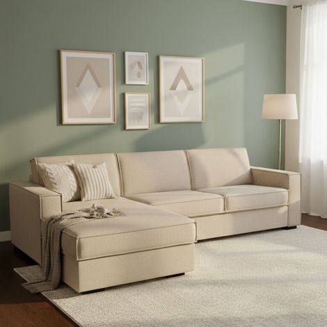 Talamo Italia Sofa cama Adelina, Sofá de esquina, 100% Made in Italy, Sofá con apertura giratoria, Península contenedor izquierda, con reposabrazos estándar, Cm 280x95h90, Beige, con embalaje reforzad (1/5)