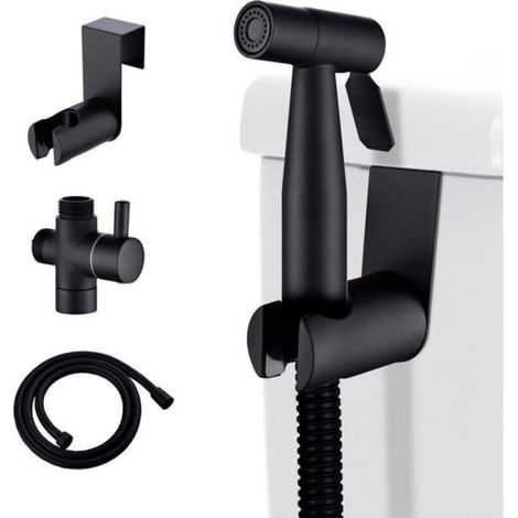 Kit Pulvérisation Toilette - Douchette À Main Bidet - Tuyau Acier Inoxydable SUS304 - Raccord 3/8 Pouces - Pression Réglable - Noir - 1 Pièce (1/4)