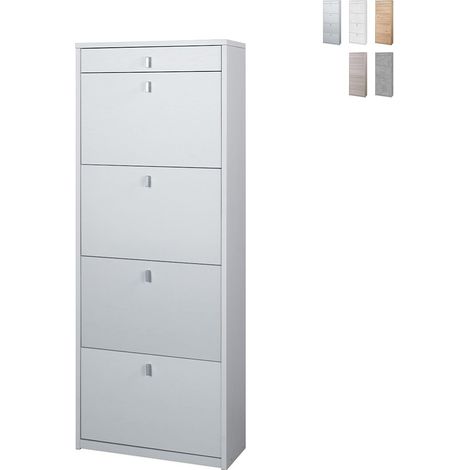 Zapatero con cuatro puertas y un cajón superior Blanco Fresno 63x29x h164 cm (1/5)