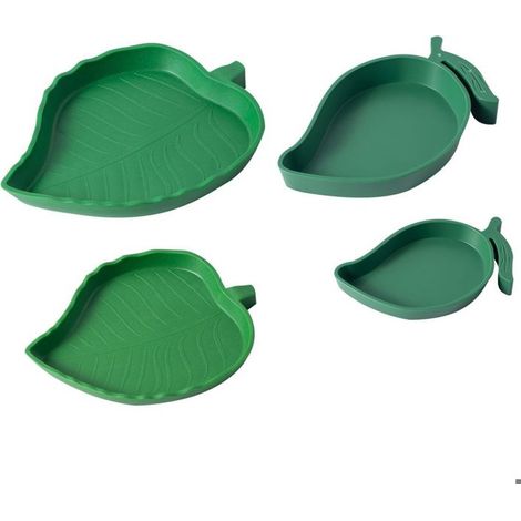 4 abreuvoirs pour tortues, forme mangue et feuille, bols en plastique alimentaire, design plat et ergonomique, pour reptiles et amphibiens