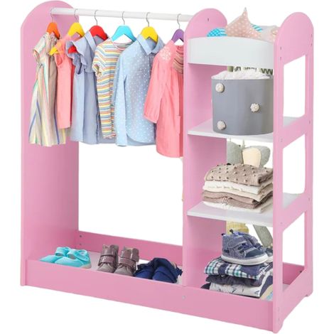 Stand Appendiabiti GINGER HOME per Bambini con Specchio – Armadio Aperto con Ripiani e Appendini, Rosa, 94×38×100 cm (1/5)