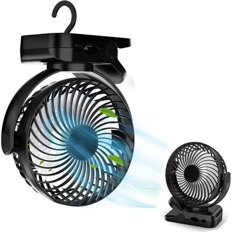 8000mAh Ventilateur USB avec Télécommande Mini Ventilateur Portable de Camping Ventilateur de Table Pince avec 3 Vitesses 3 Modes de Lumière LED Rotation à 720°