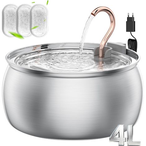 Fontaine à Eau pour Chat 4 L INOX à Col de Cygne Multi-Animaux Compatible lave-vaisselle et ultra-silencieuse, avec 3 filtres à charbon pour chats et petits animaux (1/5)